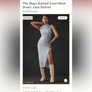 Maya Rouched Cowl Neck Sky Blue Dress from Anthro